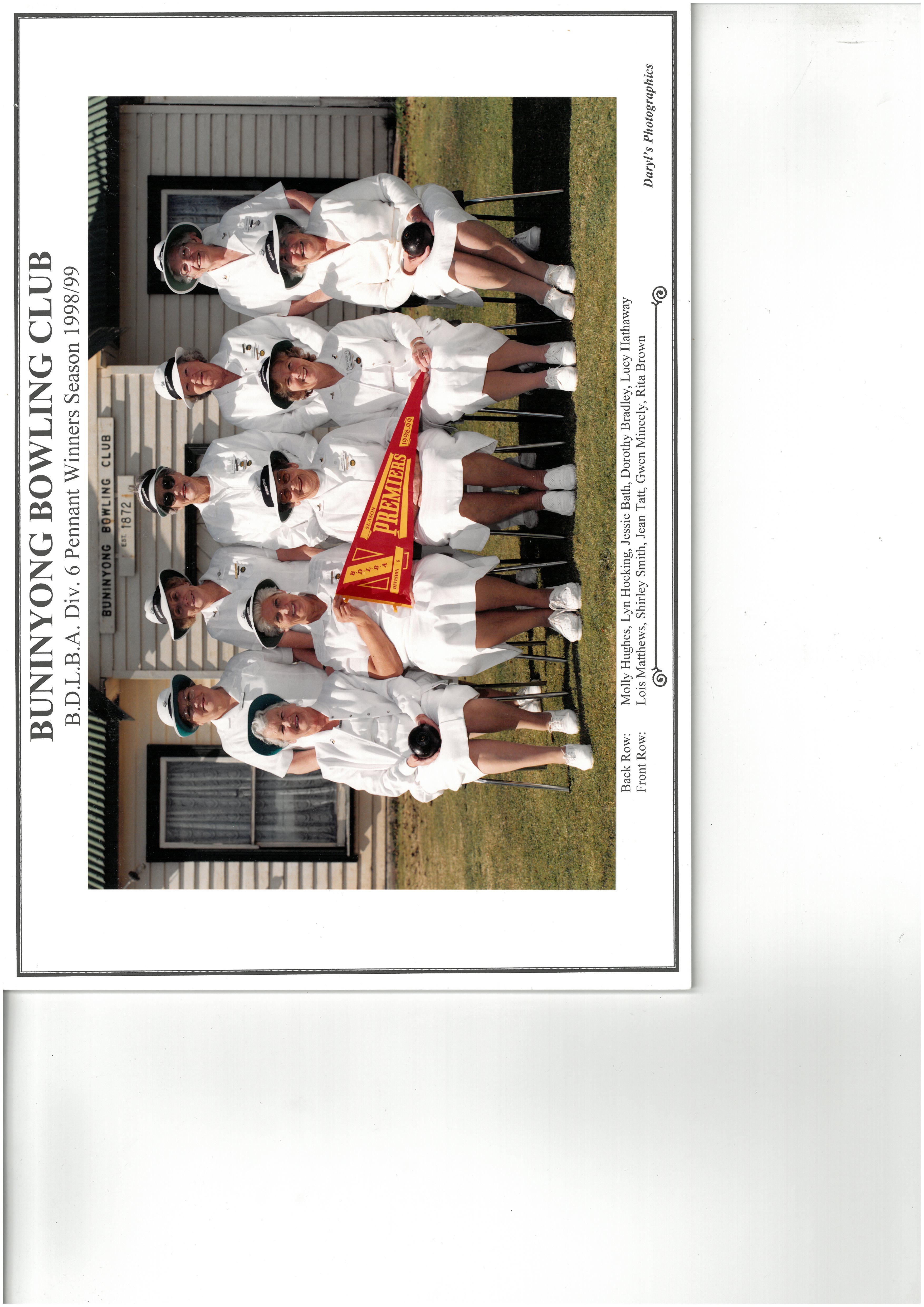 BDLBA Division 6 Premiership Team 1998-99